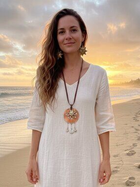 Vintage Celestial Sun Moon Star Copper Brass Pendant Suede Cord Necklace Boho